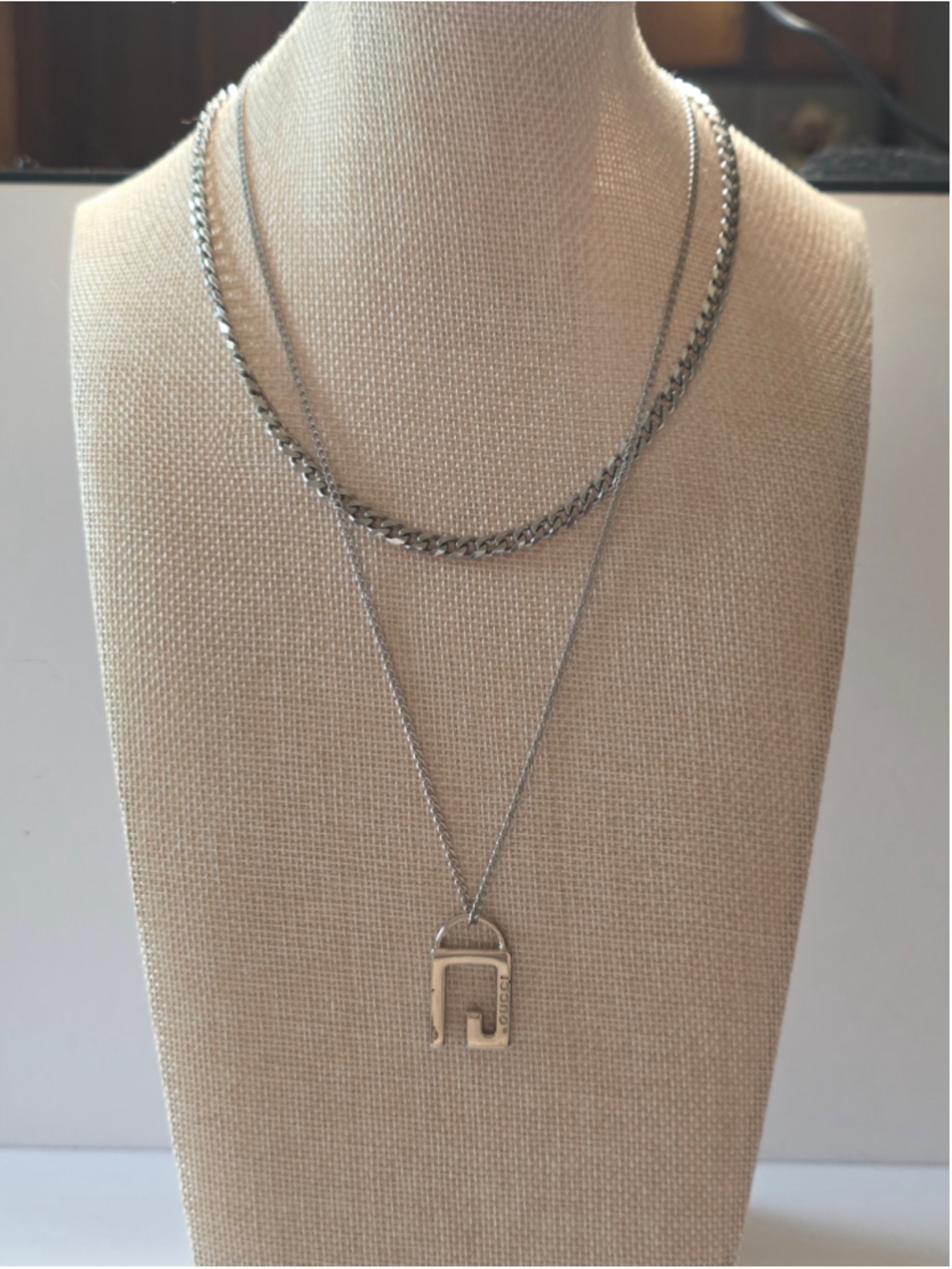 Authentic Gucci Zipper Pull on Unbranded Layered Stainless Steel Chains